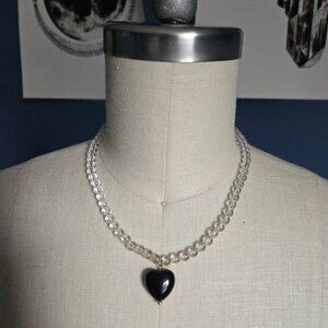 Beaded Heart Necklace | Clear w/ Black Heart